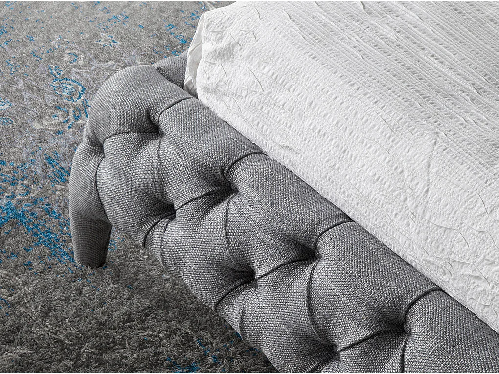 Lit double 180x200 capitonné tissu gris Kanza