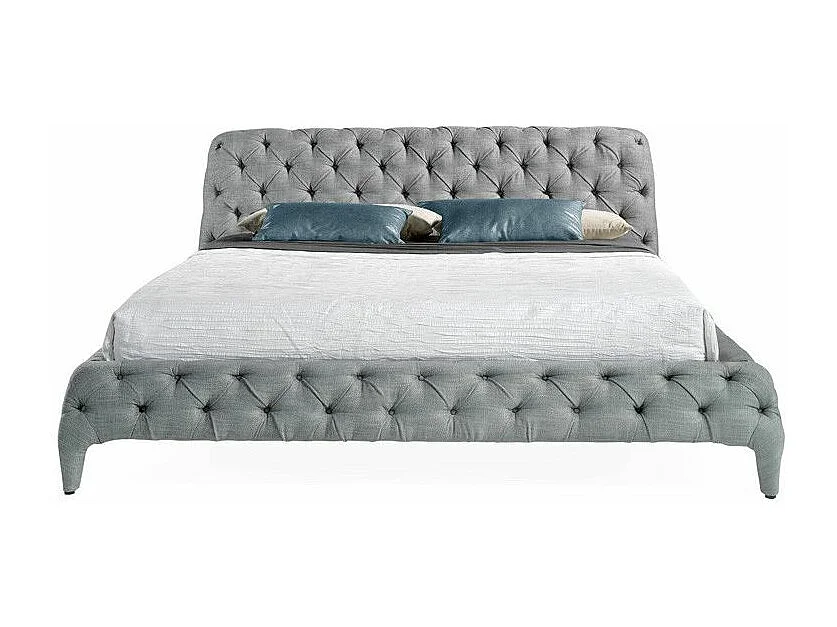 Lit double 180x200 capitonné tissu gris Kanza