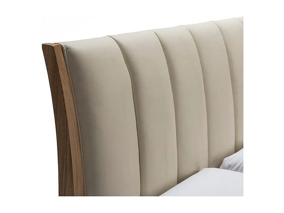 Lit similicuir beige et frêne massif clair 150x190 Maria