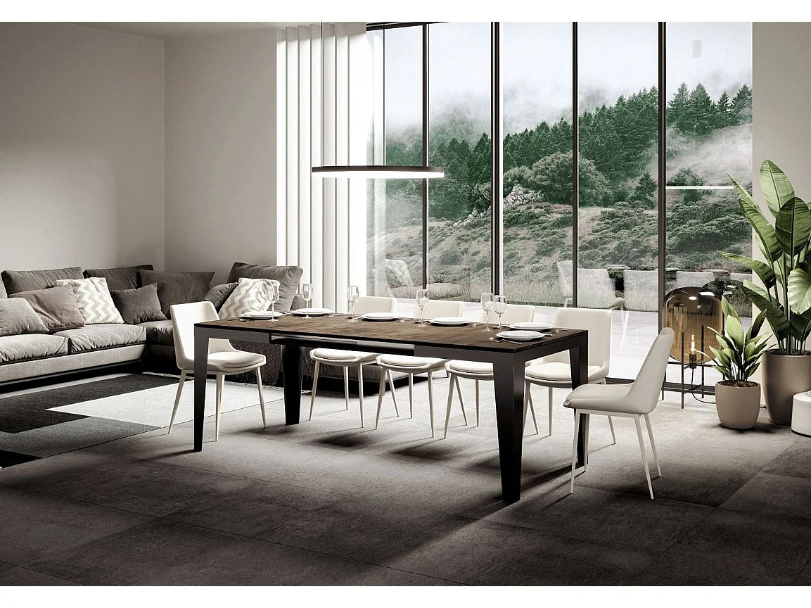 Table rectangulaire extensible 6 à 10 places L 120 à 224cm chêne clair et pieds acier gris foncé Flavien