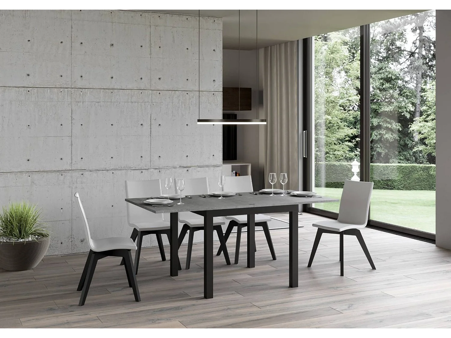 Petite table carrée pliante 90x90-180 Dova-Couleur Gris ciment