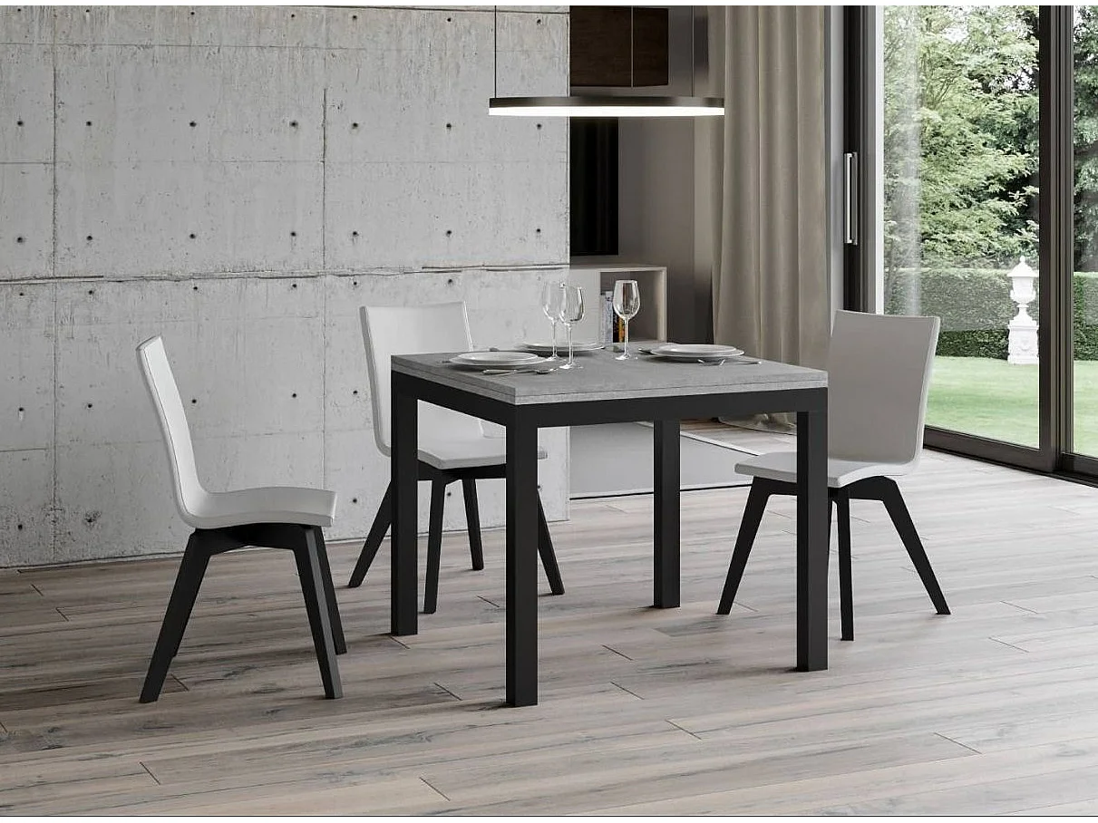 Kleine vierkante klaptafel 90x90/180 cm Dova-Kleur Cementgrijs