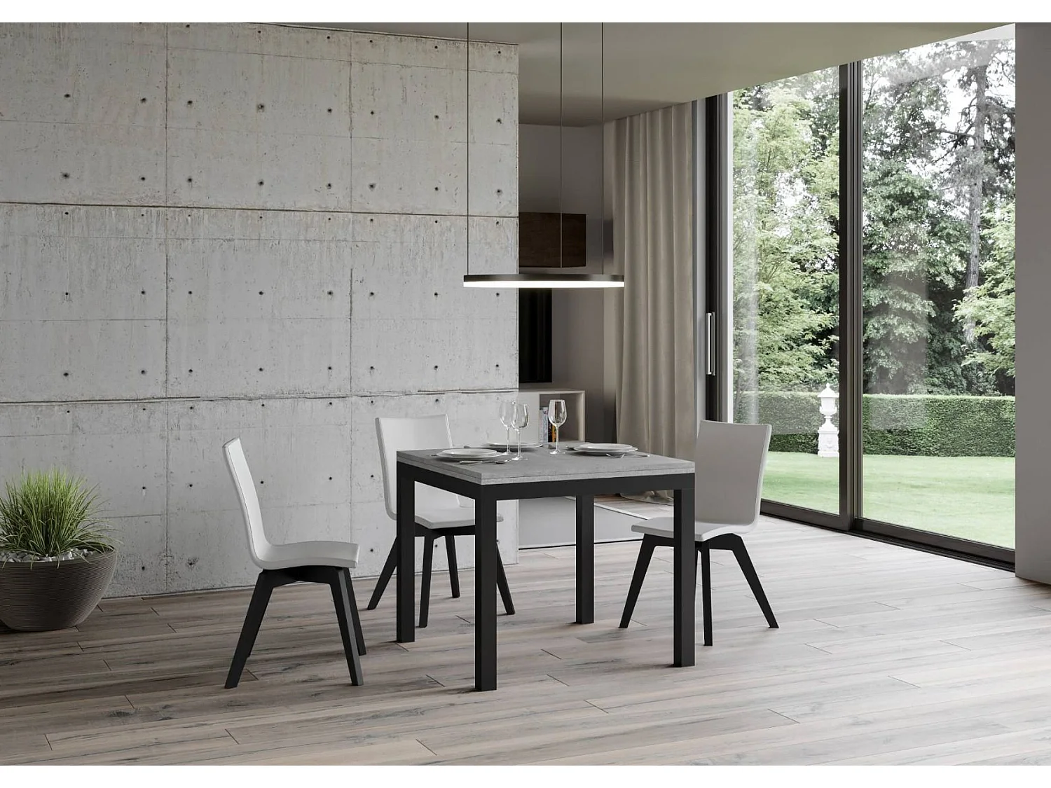 Kleine vierkante klaptafel 90x90/180 cm Dova-Kleur Cementgrijs