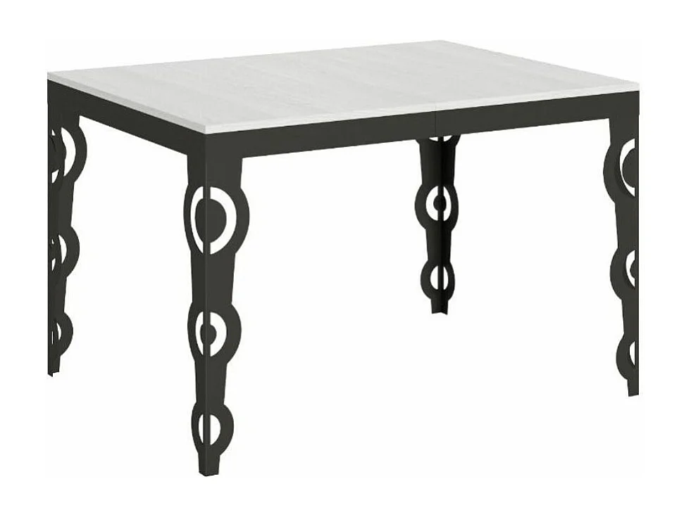 Oosterse uitschuifbare rechthoekige tafel voor 6 tot 10 personen L 120 tot 224 cm wit en antraciet metalen frame Zakary
