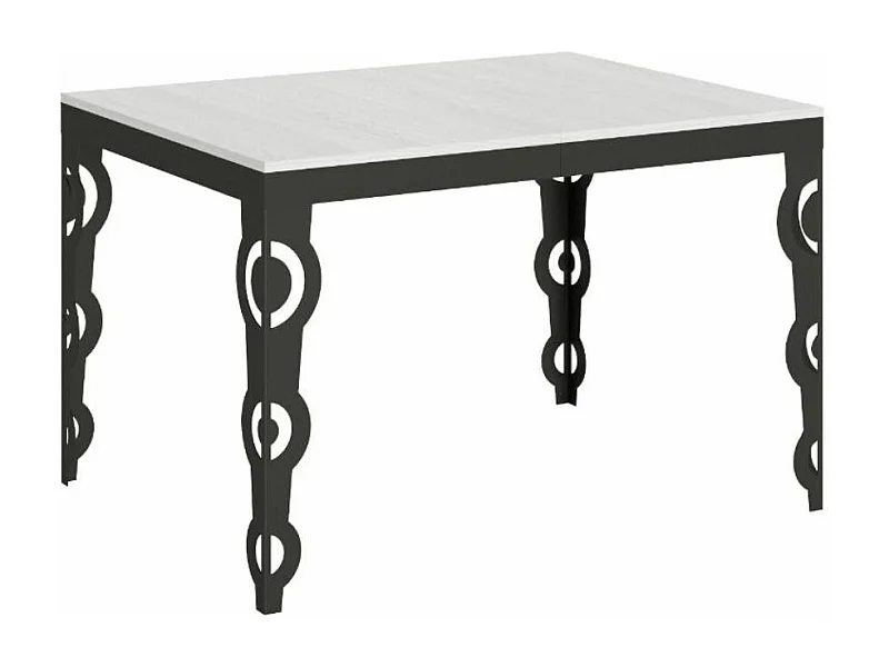 Oosterse uitschuifbare rechthoekige tafel voor 6 tot 10 personen L 120 tot 224 cm wit en antraciet metalen frame Zakary