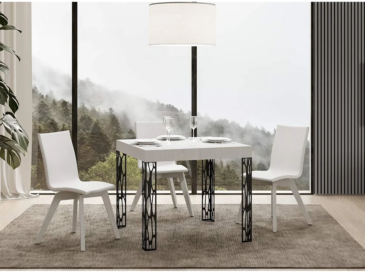 Mesa extensible cuadrada pequeña 90x90/246 cm Kiza-Color Blanco