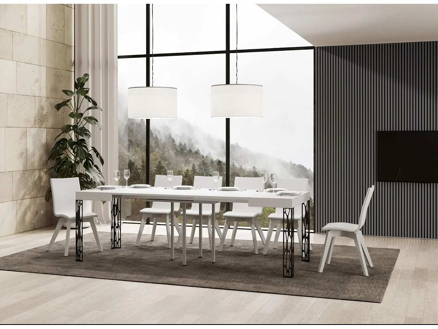 Mesa extensible cuadrada pequeña 90x90/246 cm Kiza-Color Blanco