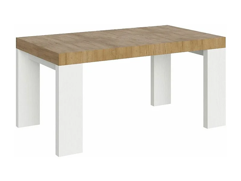Table rectangulaire extensible bois naturel et blanc 160 à 420cm Ribo-Pied et support sur roulettes
