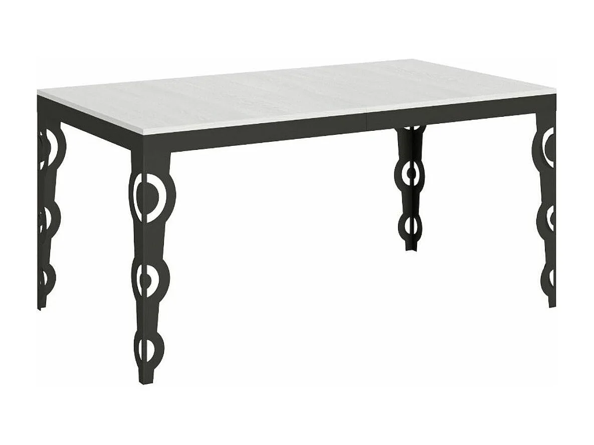 Table rectangulaire extensible orientale 6 à 20 personnes L 160 à 420cm frêne blanc et cadre métal anthracite Zakary