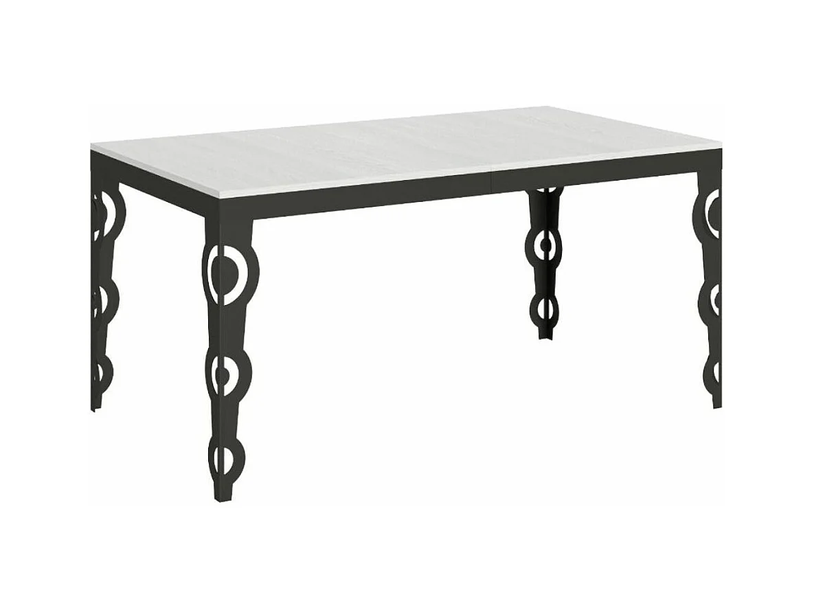 Table rectangulaire extensible orientale 6 à 20 personnes L 160 à 420cm frêne blanc et cadre métal anthracite Zakary
