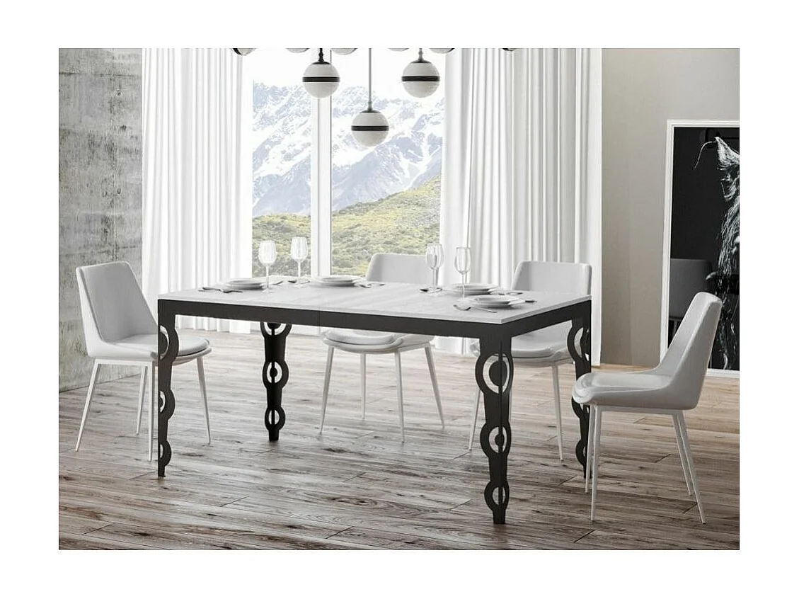 Mesa oriental extensible rectangular para 6 a 20 personas L 160 a 420 cm fresno blanco y estructura de metal antracita Zakary