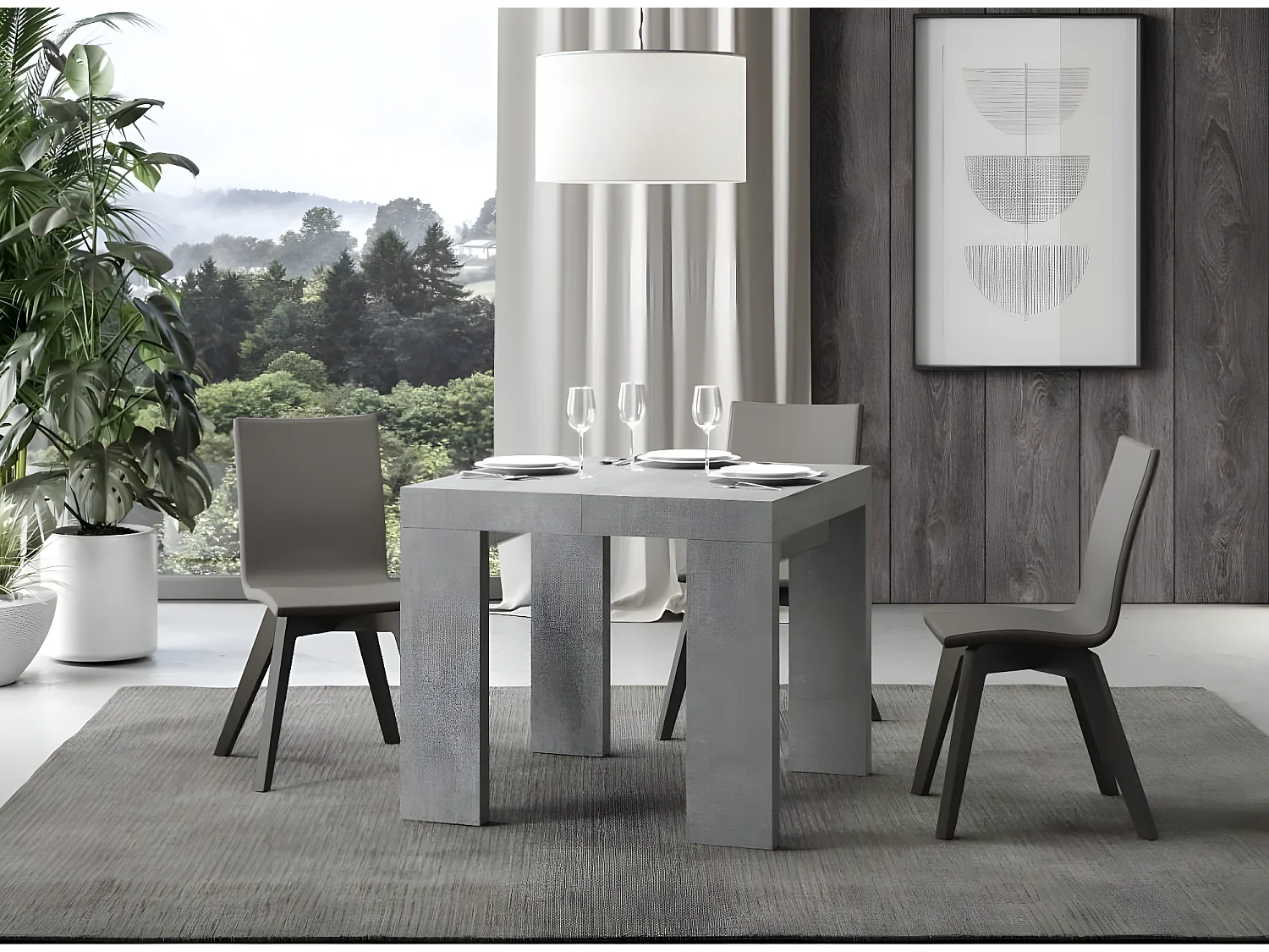 Mesa extensible cuadrada pequeña 90x90/246 cm Ribo-Color Gris cemento