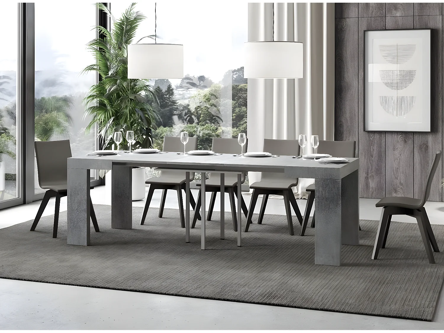 Kleine vierkante uitschuifbare tafel 90 tot 246 cm cementgrijs Ribo