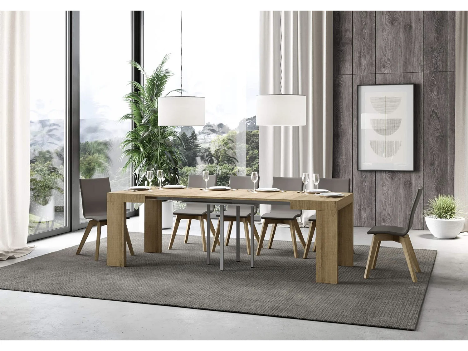 Kleine vierkante uitschuifbare tafel 90 tot 246 cm cementgrijs Ribo