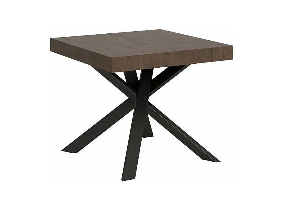 Petit table carrée extensible 90x90 à 194cm marron et anthracite Karzy