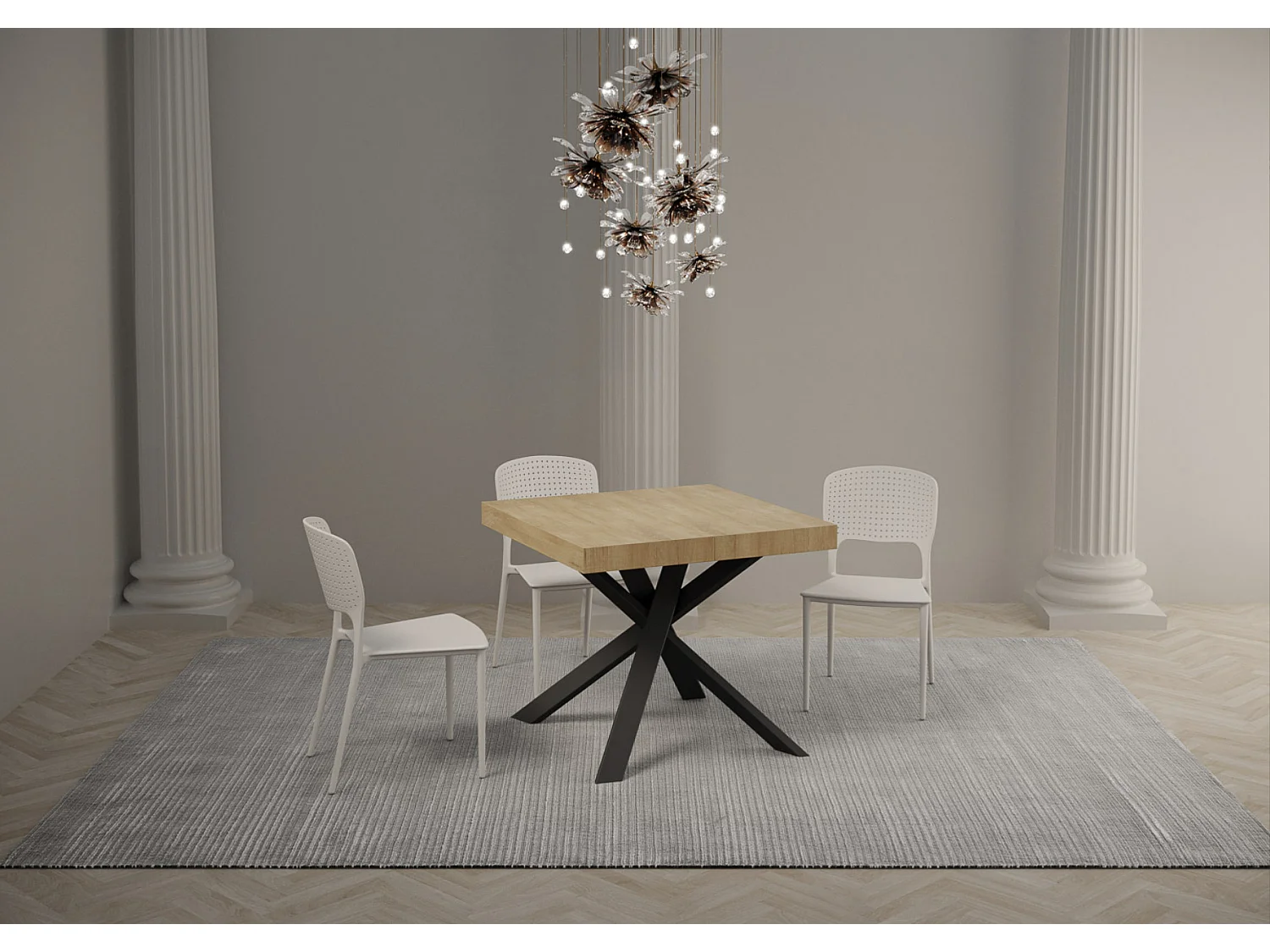 Petit table carrée extensible 90x90 à 194cm marron et anthracite Karzy