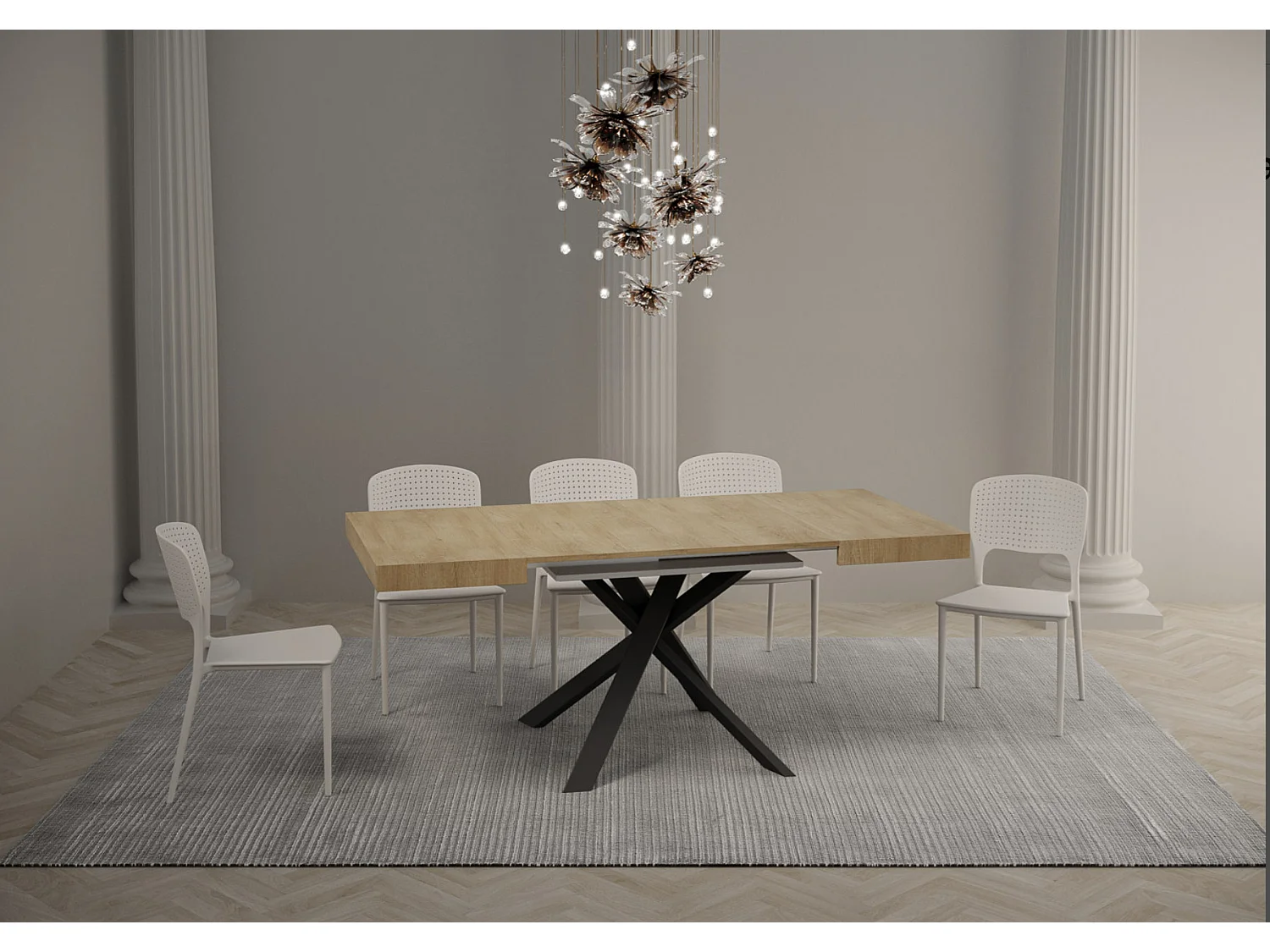 Petit table carrée extensible 90x90 à 194cm marron et anthracite Karzy