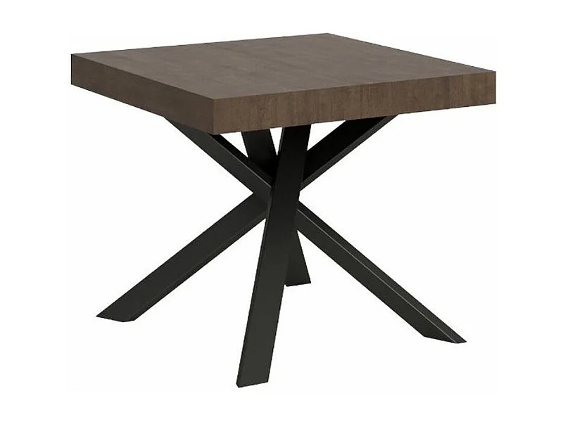 Petit table carrée extensible 90x90 à 194cm marron et anthracite Karzy