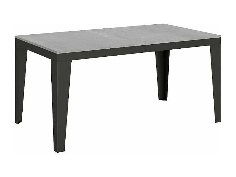 Table rectangulaire extensible 6 à 20 places L 180 à 440cm gris effet béton et pieds acier gris foncé Flavien