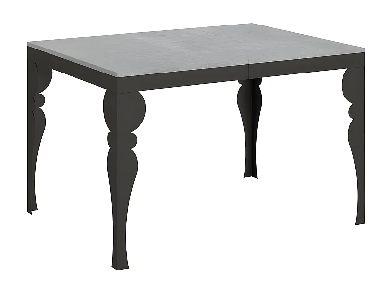 Table extensible 6 à 16 places L 120 à 380cm gris ciment et pieds gris foncé Patone
