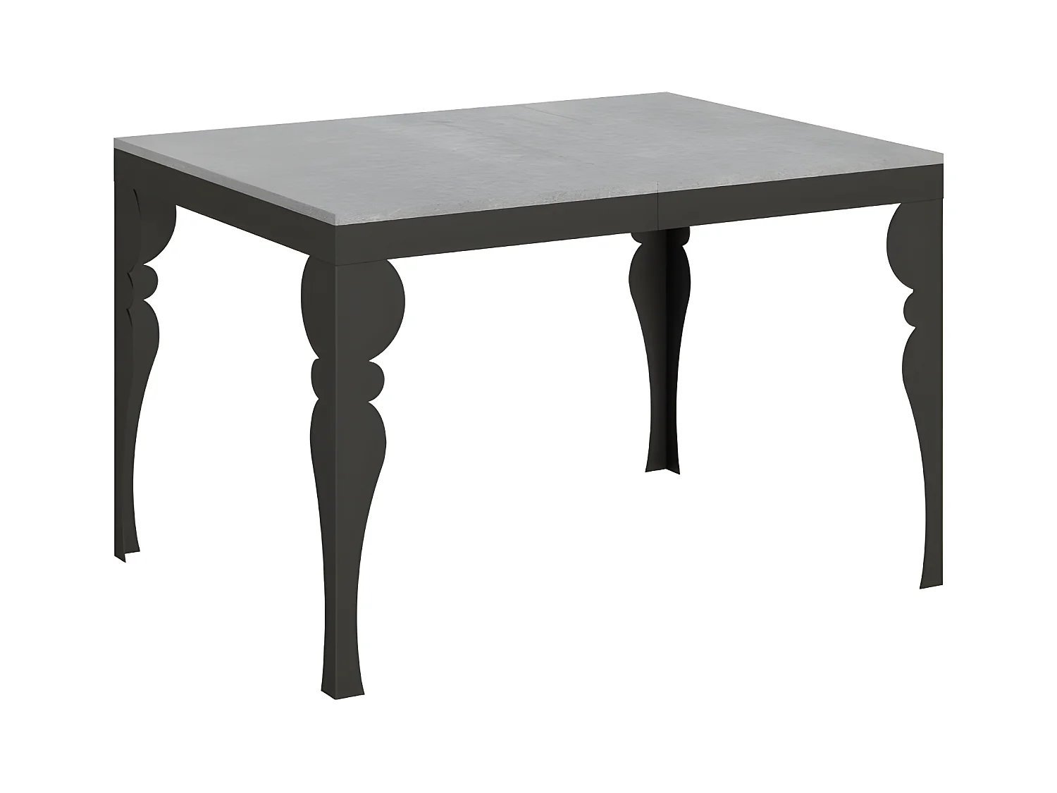 Table extensible 6 à 16 places L 120 à 380cm gris ciment et pieds gris foncé Patone