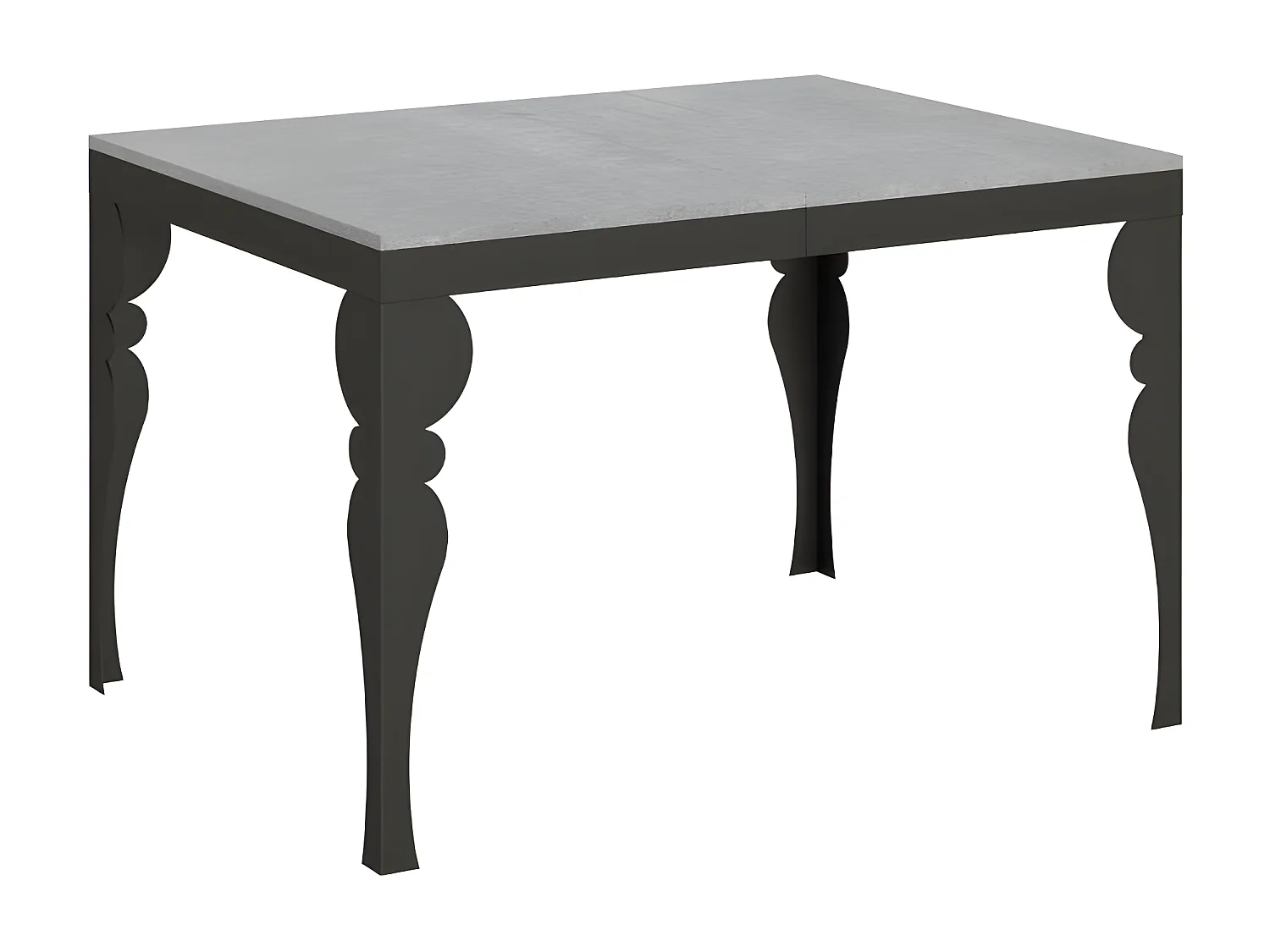 Table extensible 6 à 16 places L 120 à 380cm gris ciment et pieds gris foncé Patone