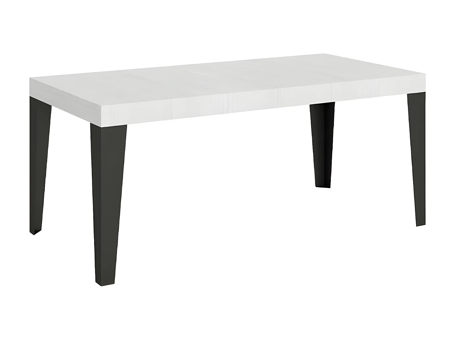 Rechthoekige uitschuifbare tafel 6 tot 12 plaatsen L 160 tot 264 cm wit en antraciet metalen poten Flavio