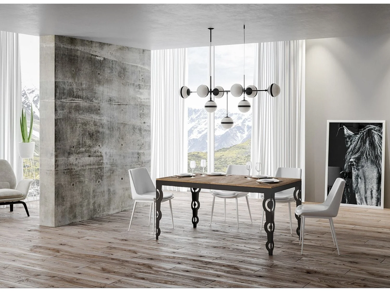 Mesa extensible rectangular para 6 a 16 personas L 120 a 380 cm estructura de metal roble claro y antracita Zakary