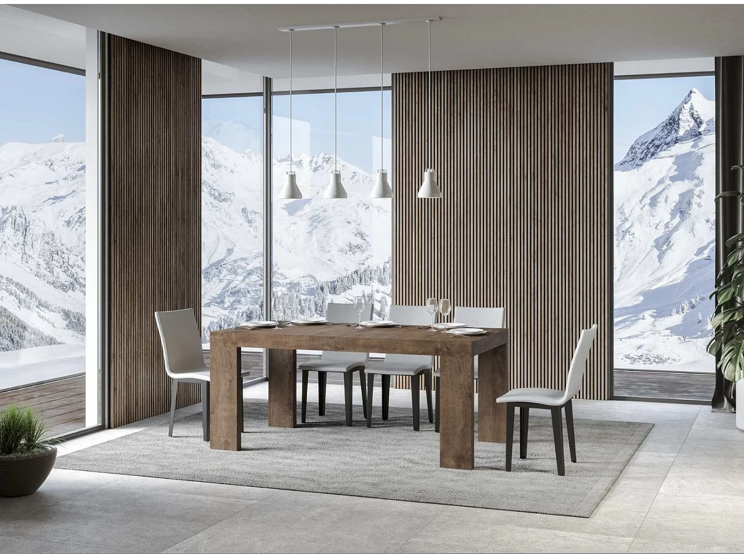 Table rectangulaire extensible 180 à 284cm bois foncé Ribo-Pied et support sur roulettes