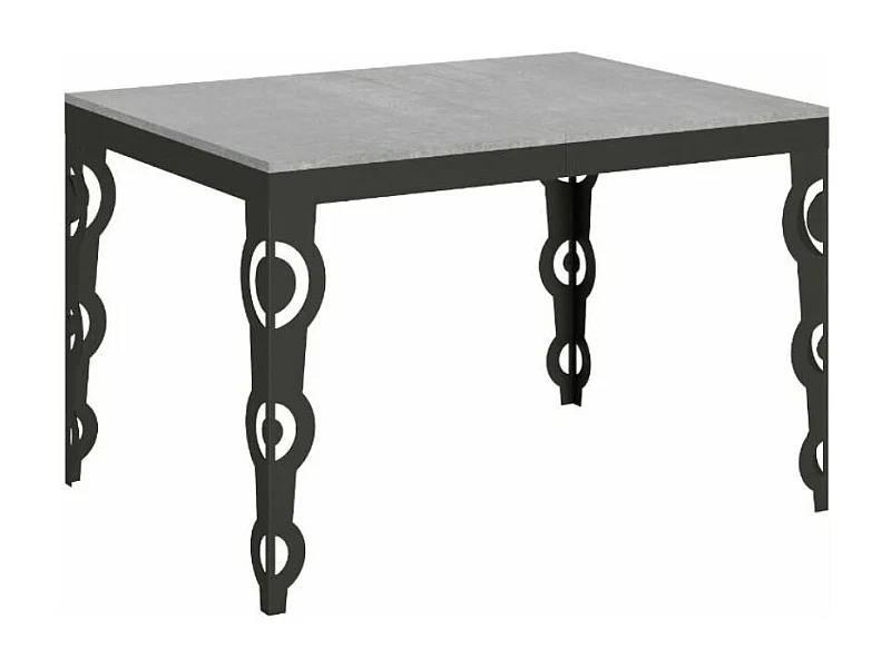 Table rectangulaire extensible 6 à 16 personnes L 120 à 380cm gris béton et cadre métal anthracite Zakary