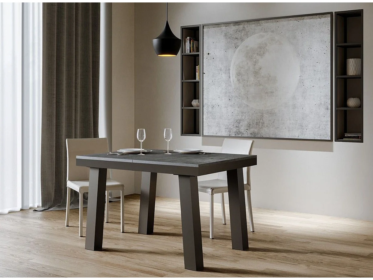 Uitschuifbare tafel 6 tot 10 plaatsen L 120 tot 224 cm betongrijs en antraciet metalen frame Bidy