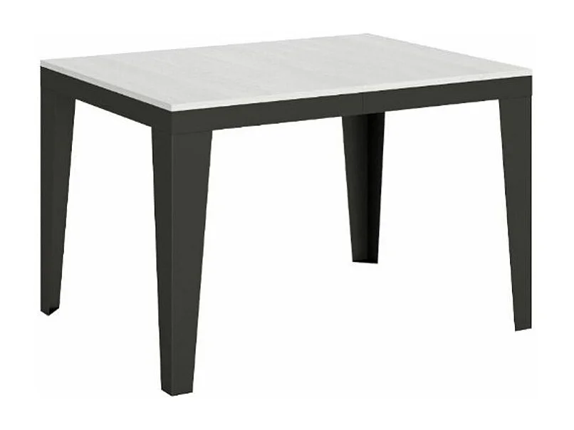 Table rectangulaire extensible 6 à 10 places L 120 à 224cm blanc laqué et pieds acier gris foncé Flavien