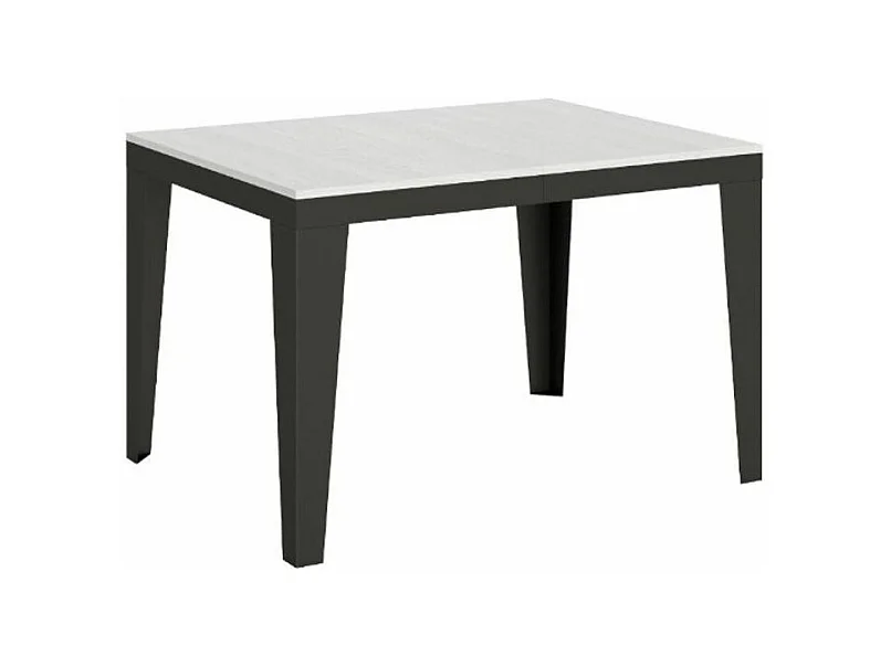 Table rectangulaire extensible 6 à 10 places L 120 à 224cm blanc laqué et pieds acier gris foncé Flavien