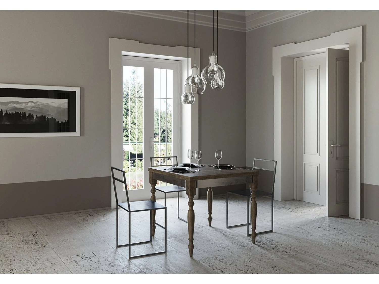 Table extensible carrée 4 à 8 places L 90 à 180cm bois noyer Romencia