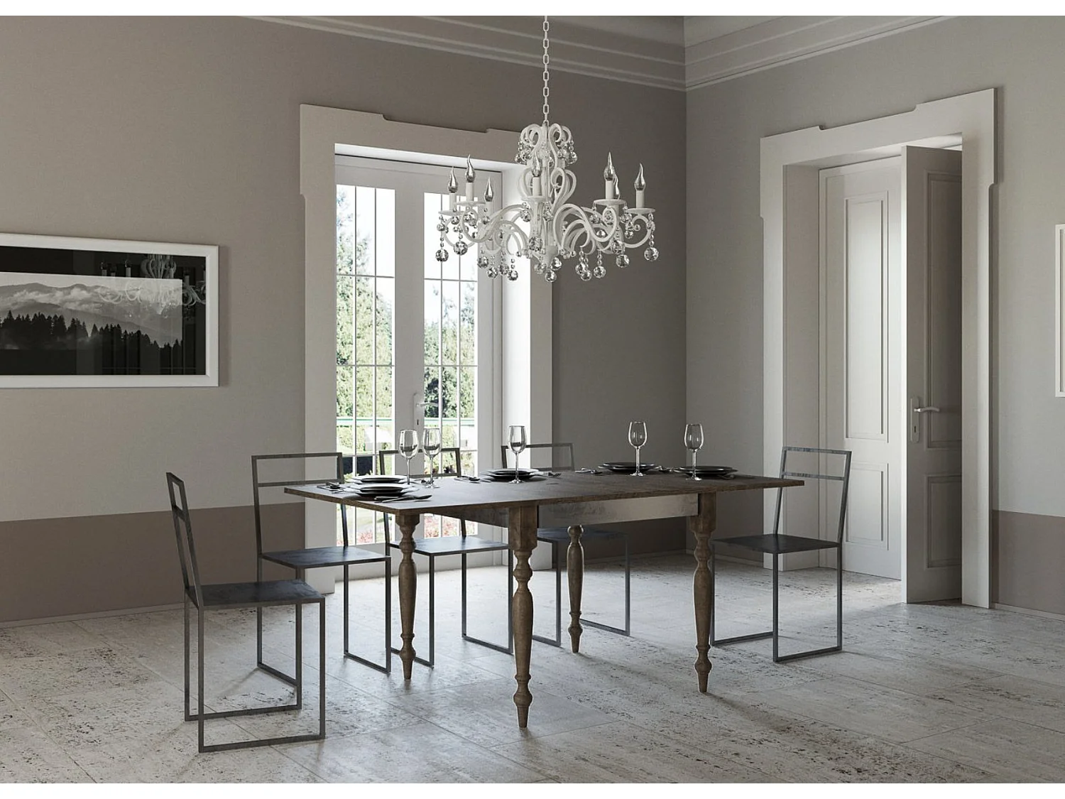 Table extensible carrée 4 à 8 places L 90 à 180cm bois noyer Romencia