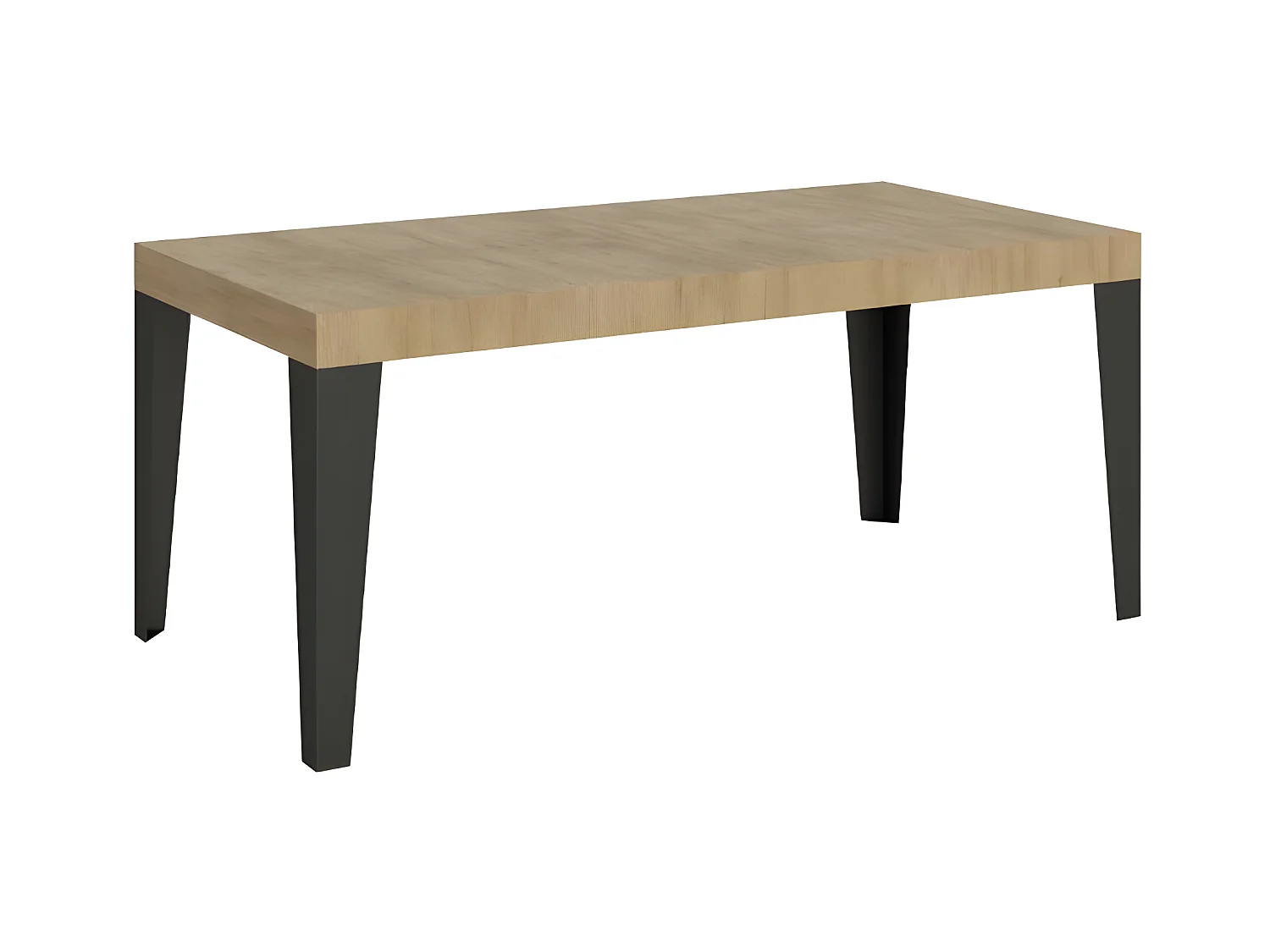 Table rectangulaire extensible 8 à 14 places L 180 à 284cm chêne clair et pieds métal anthracite Flavio