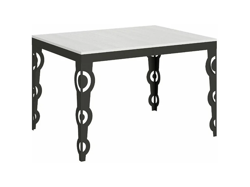 Table rectangulaire extensible 6 à 16 personnes L 120 à 380cm blanc et cadre métal anthracite Zakary
