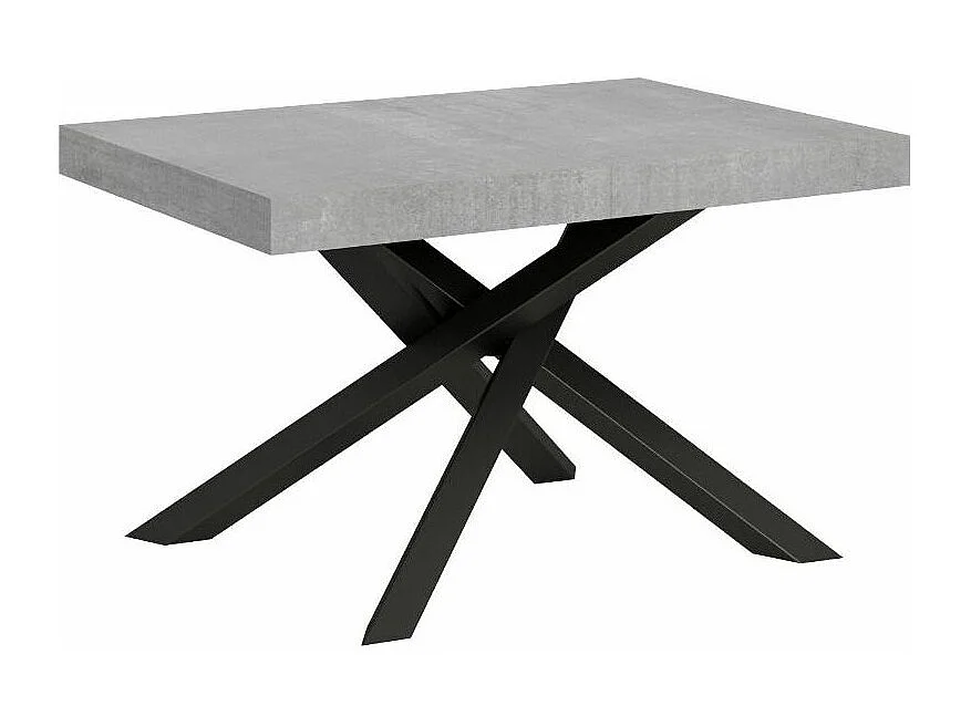 Table extensible 4 à 18 personnes gris effet béton et pieds entrelacés anthracite L 130 à 390cm Artemis