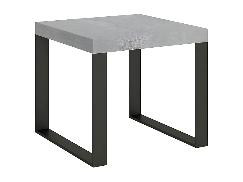 Petite table carrée extensible 90 à 246cm gris béton et pieds métal anthracite Tiroz