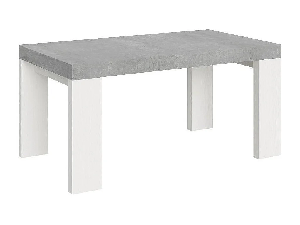 Table rectangulaire extensible gris béton et blanc 160 à 420cm Ribo-Pied et support sur roulettes