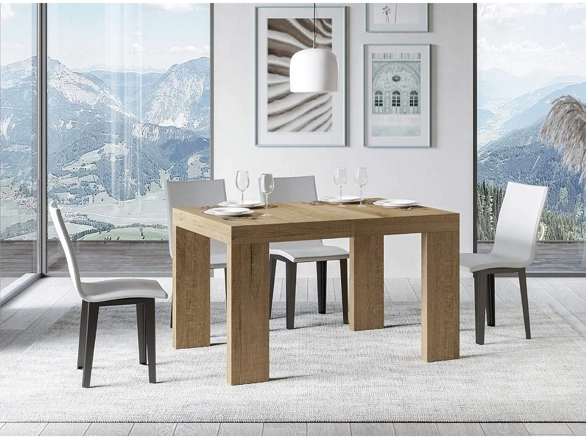 Table rectangulaire extensible 130 à 234cm bois clair Ribo-Support 4 pieds