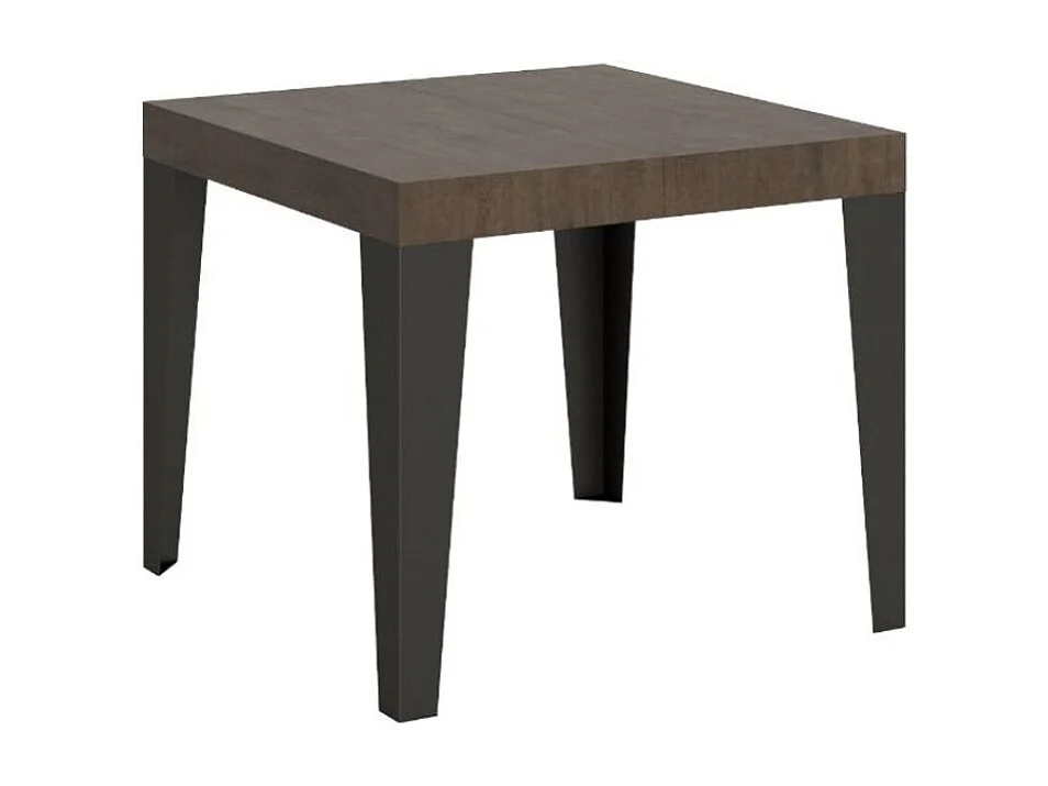 Petite table carrée 90-90cm extensible 10 personnes 90 à 246cm bois noyer et pieds métal anthracite Flavio