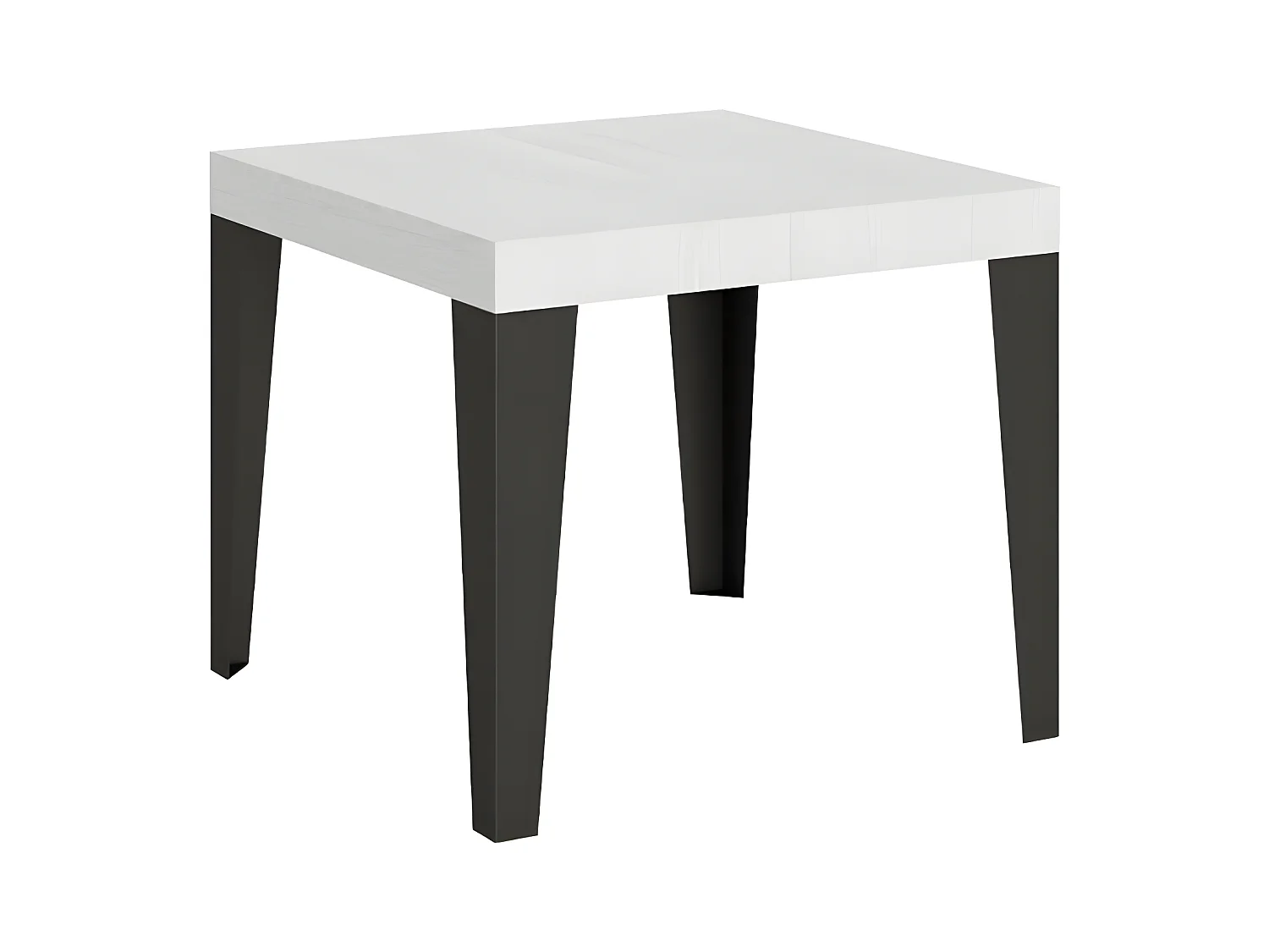 Petite table carrée 90-90cm extensible 10 personnes 90 à 246cm bois blanc et pieds métal anthracite Flavio