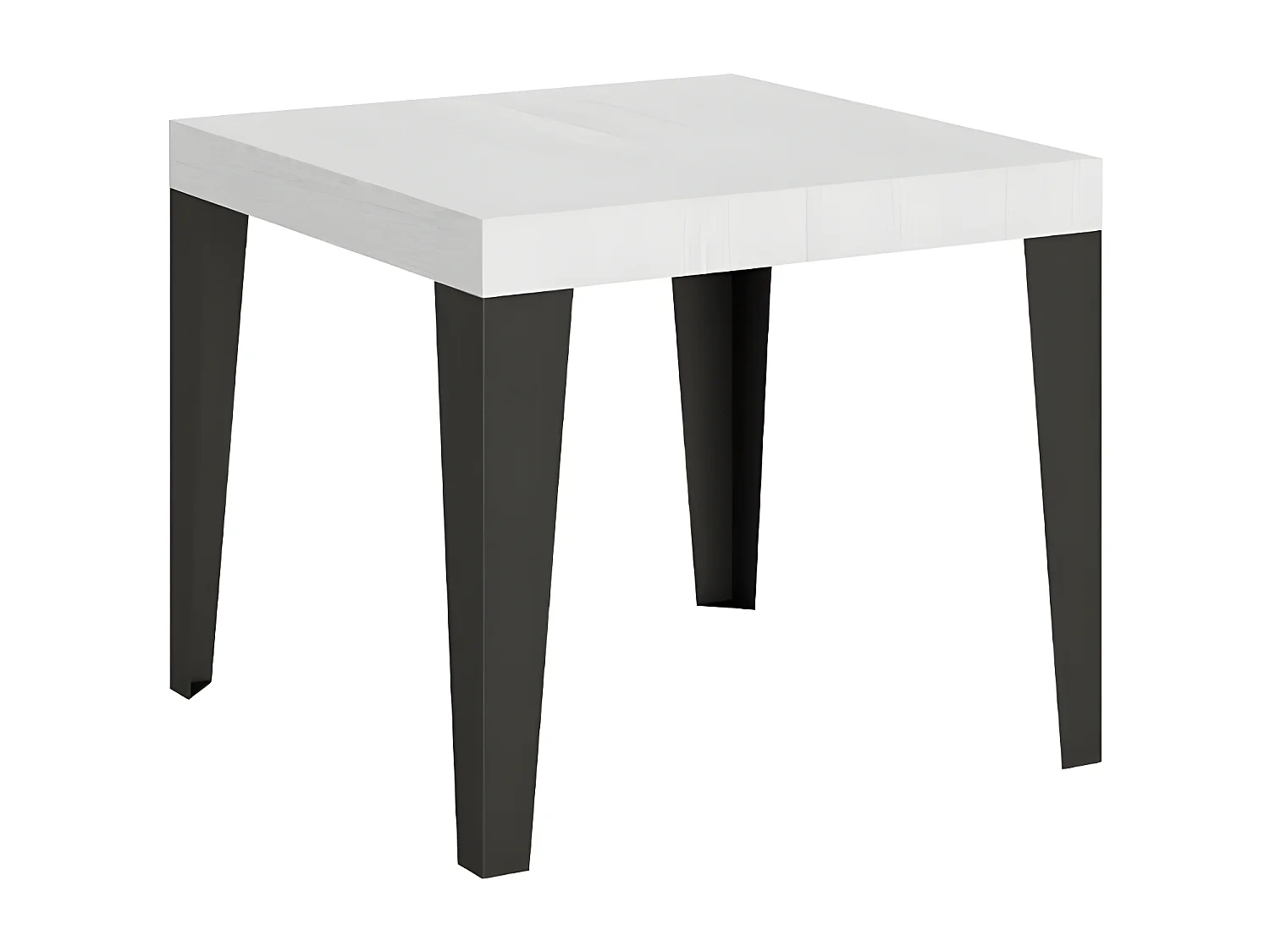 Petite table carrée 90-90cm extensible 10 personnes 90 à 246cm bois blanc et pieds métal anthracite Flavio