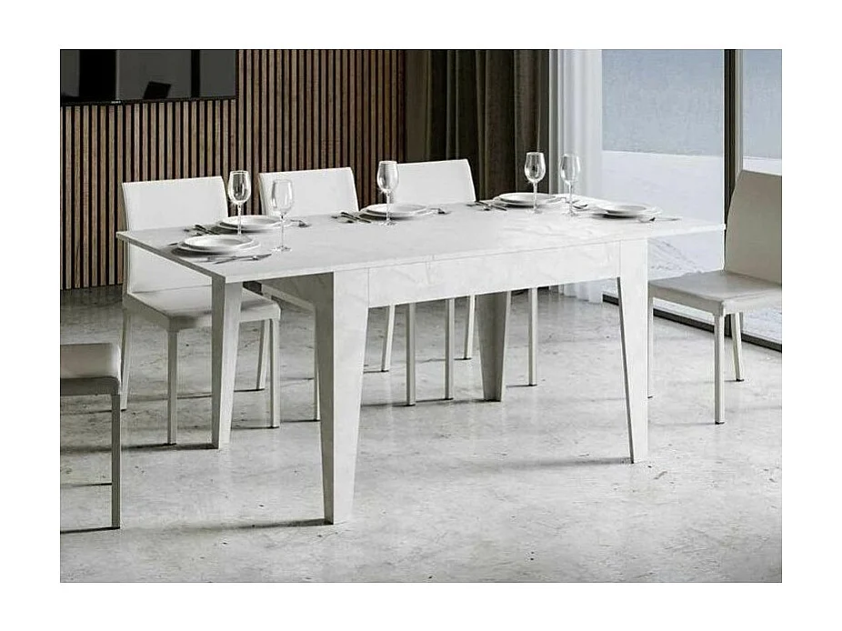 Table rectangulaire extensible 4 à 6 personnes 120-180cm blanc effet marbre Kina