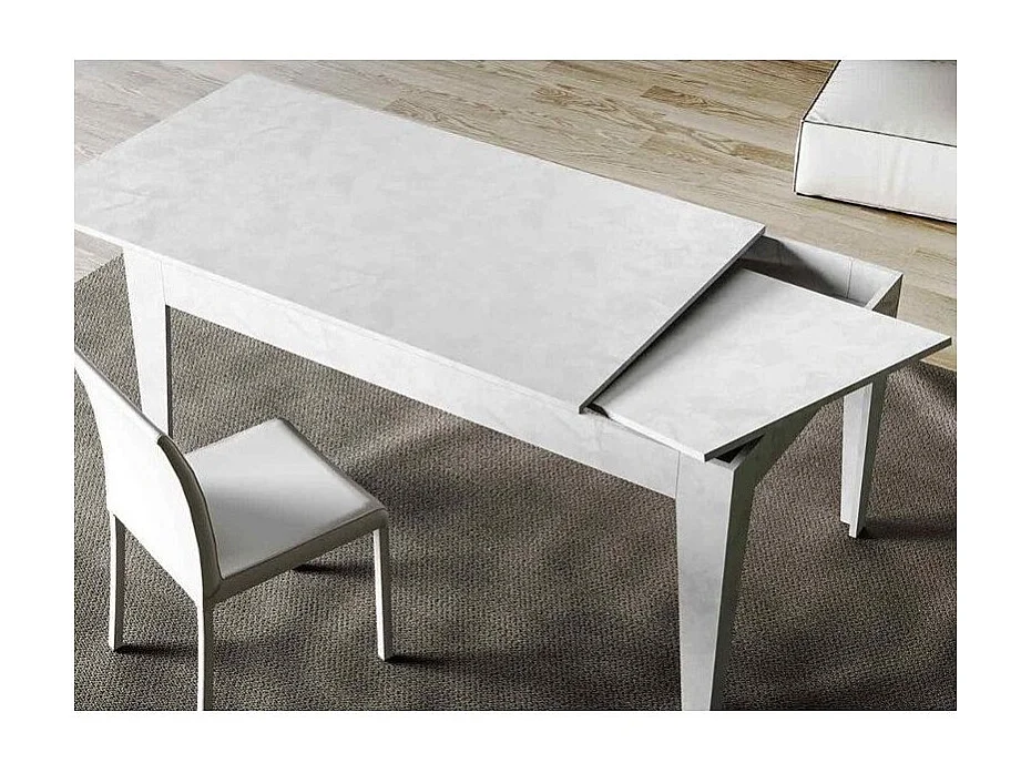 Table rectangulaire extensible 4 à 6 personnes 120-180cm blanc effet marbre Kina