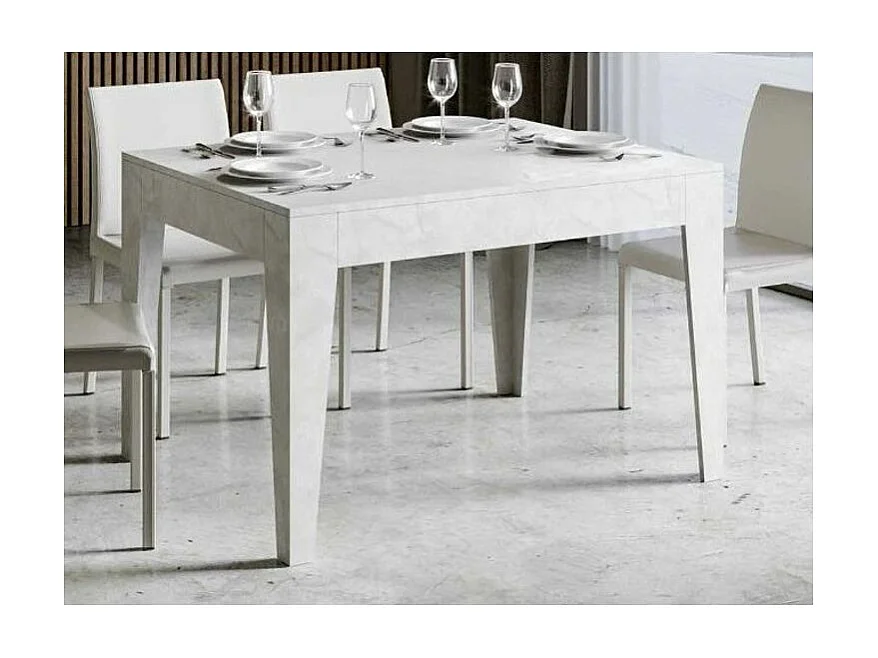 Rechthoekige uitschuifbare tafel voor 4 tot 6 personen 120/180 cm wit marmereffect Kina