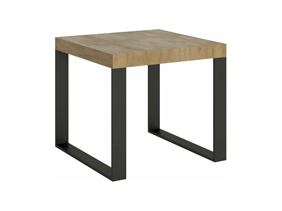 Petite table carrée extensible 90 à 246cm chêne clair et pieds métal anthracite Tiroz