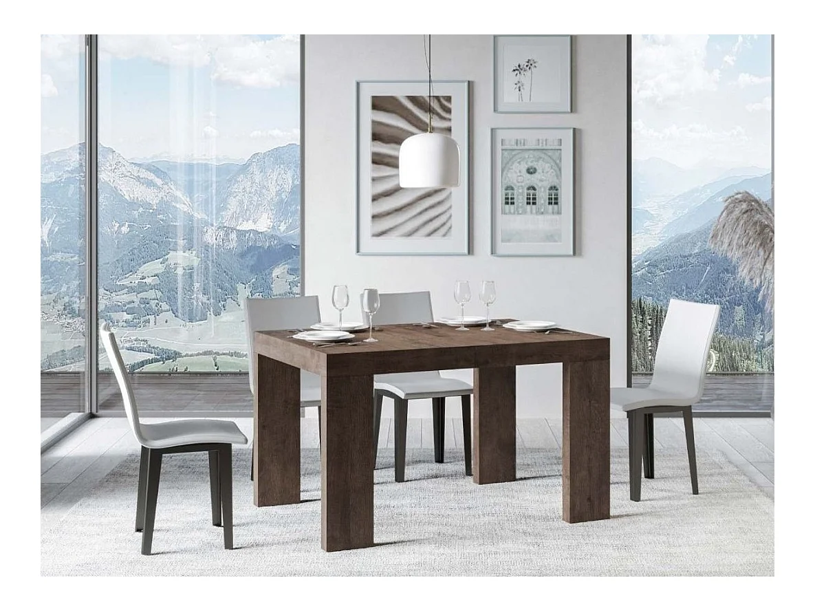 Table rectangulaire extensible 130 à 234cm bois foncé Ribo-Support 4 pieds