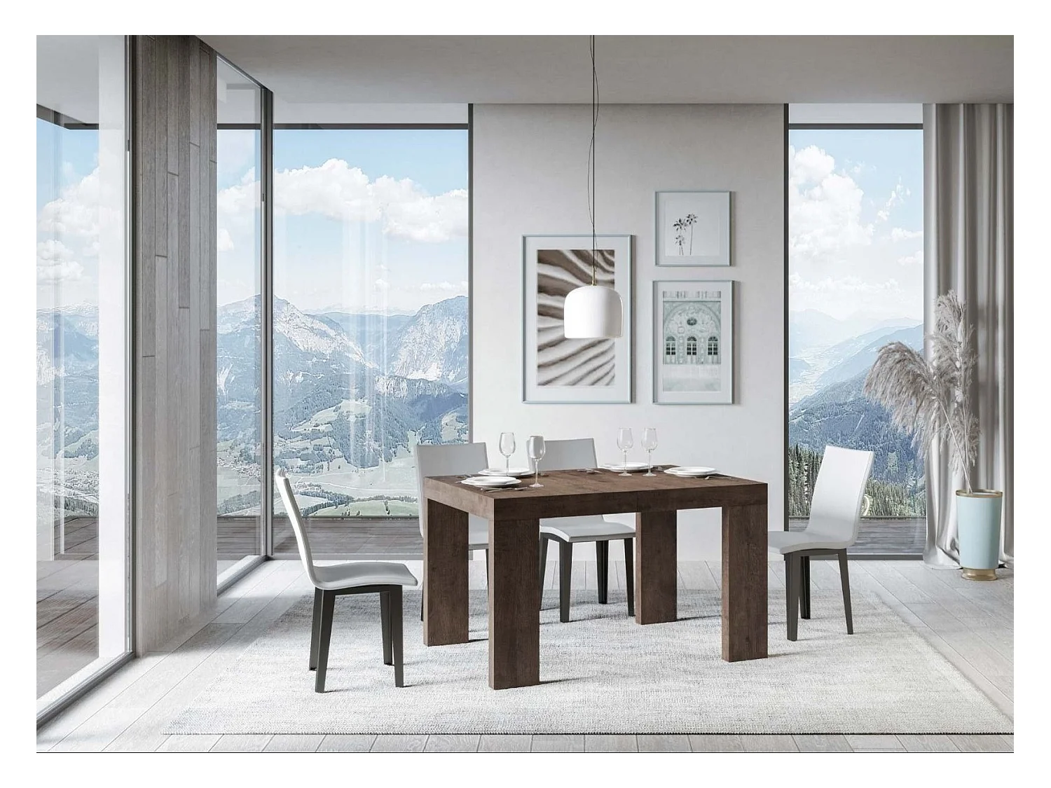 Rechthoekige uitschuifbare tafel 130 tot 234 cm donker hout Ribo-Steun 4 voet